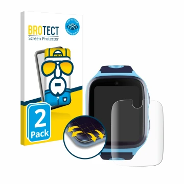 Face avant d’un emballage produit avec le logo de la marque BROTECT. À côté, l’appareil Xplora X4 est représenté avec la prote