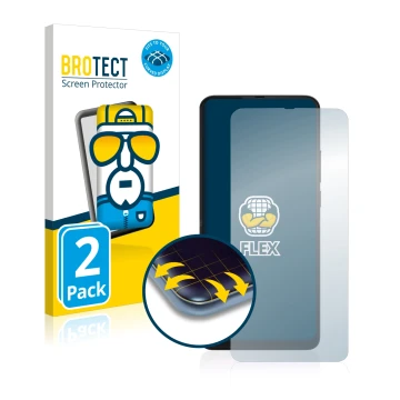 Face avant d’un emballage produit avec le logo de la marque BROTECT. À côté, l’appareil Motorola One Hyper est représenté avec