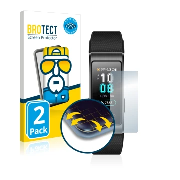 Face avant d’un emballage produit avec le logo de la marque BROTECT. À côté, l’appareil Huawei Band 4 Pro est représenté avec 