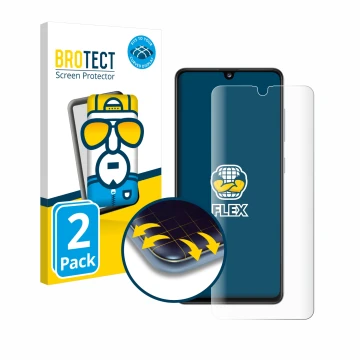 Face avant d’un emballage produit avec le logo de la marque BROTECT. À côté, l’appareil Samsung Galaxy A41 est représenté avec