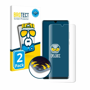 Face avant d’un emballage produit avec le logo de la marque BROTECT. À côté, l’appareil Huawei P30 Pro New Edition est représe