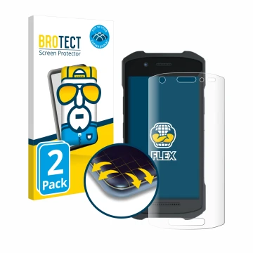 Face avant d’un emballage produit avec le logo de la marque BROTECT. À côté, l’appareil Zebra TC21 est représenté avec la prot