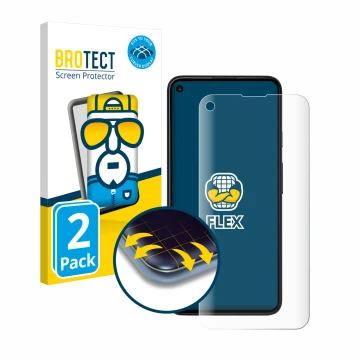 Face avant d’un emballage produit avec le logo de la marque BROTECT. À côté, l’appareil Google Pixel 4a 5G est représenté avec