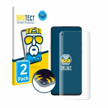 Face avant d’un emballage produit avec le logo de la marque BROTECT. À côté, l’appareil OnePlus 8T est représenté avec la prot