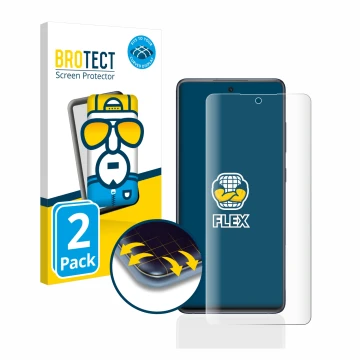 Face avant d’un emballage produit avec le logo de la marque BROTECT. À côté, l’appareil Samsung Galaxy S20 FE 5G est représent