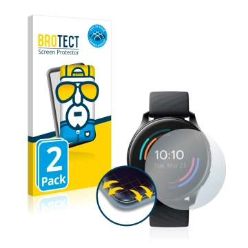 Face avant d’un emballage produit avec le logo de la marque BROTECT. À côté, l’appareil OnePlus Watch est représenté avec la p