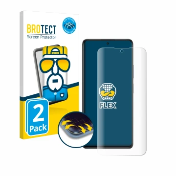 Face avant d’un emballage produit avec le logo de la marque BROTECT. À côté, l’appareil Xiaomi Redmi Note 10S est représenté a