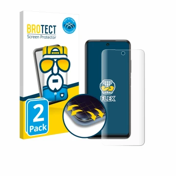 Face avant d’un emballage produit avec le logo de la marque BROTECT. À côté, l’appareil Xiaomi Redmi Note 10 5G est représenté