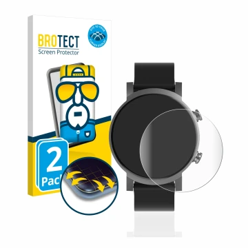 Face avant d’un emballage produit avec le logo de la marque BROTECT. À côté, l’appareil Mobvoi Ticwatch E3 est représenté avec