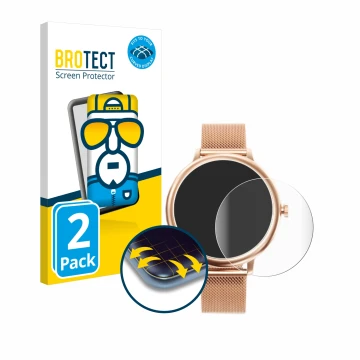 Face avant d’un emballage produit avec le logo de la marque BROTECT. À côté, l’appareil Naixues Smartwatch CF80 1.08