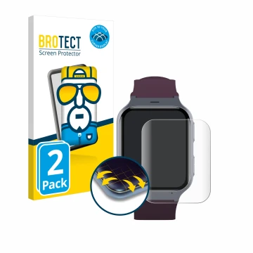 Face avant d’un emballage produit avec le logo de la marque BROTECT. À côté, l’appareil TCL Safety Watch MT43AX est représenté