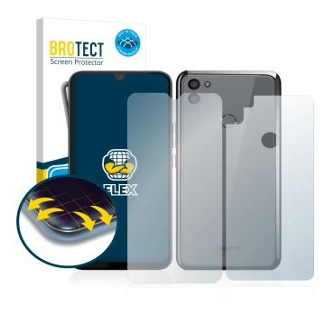 Face avant d’un emballage produit avec le logo de la marque BROTECT. À côté, l’appareil Gigaset GS5 (Avant+Arrière) est représ