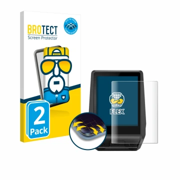 Face avant d’un emballage produit avec le logo de la marque BROTECT. À côté, l’appareil Bosch Nyon 2 2021 est représenté avec 