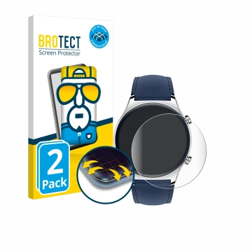 Face avant d’un emballage produit avec le logo de la marque BROTECT. À côté, l’appareil Honor Watch GS 3 est représenté avec l