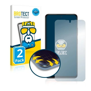 Face avant d’un emballage produit avec le logo de la marque BROTECT. À côté, l’appareil Xiaomi Redmi Note 11 Pro est représent