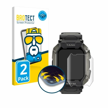 Face avant d’un emballage produit avec le logo de la marque BROTECT. À côté, l’appareil Kospet Tank M1 est représenté avec la 