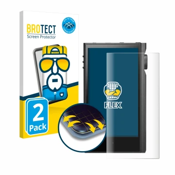 Face avant d’un emballage produit avec le logo de la marque BROTECT. À côté, l’appareil Astell&Kern Kann Max est représenté av