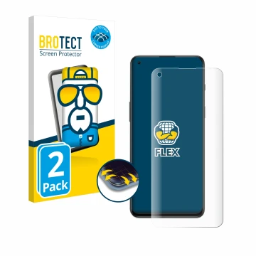 Face avant d’un emballage produit avec le logo de la marque BROTECT. À côté, l’appareil OnePlus Nord 2T 5G est représenté avec