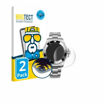 Face avant d’un emballage produit avec le logo de la marque BROTECT. À côté, l’appareil Rolex Sea-Dweller Deepsea (44 mm) est 