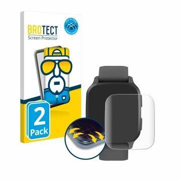Face avant d’un emballage produit avec le logo de la marque BROTECT. À côté, l’appareil Garmin Venu Sq 2 est représenté avec l