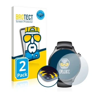 Face avant d’un emballage produit avec le logo de la marque BROTECT. À côté, l’appareil Xiaomi Watch S1 Pro est représenté ave