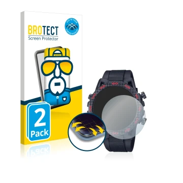 Face avant d’un emballage produit avec le logo de la marque BROTECT. À côté, l’appareil Casio Edifice ECB 2000 est représenté 