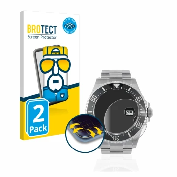 Face avant d’un emballage produit avec le logo de la marque BROTECT. À côté, l’appareil Rolex Sea-Dweller 43mm (Date) est repr