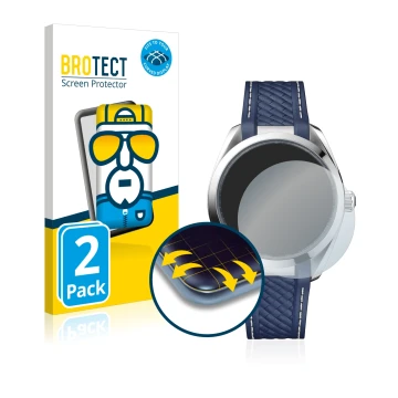 Face avant d’un emballage produit avec le logo de la marque BROTECT. À côté, l’appareil Omega Seamaster AQUA TERRA 150 M (41mm