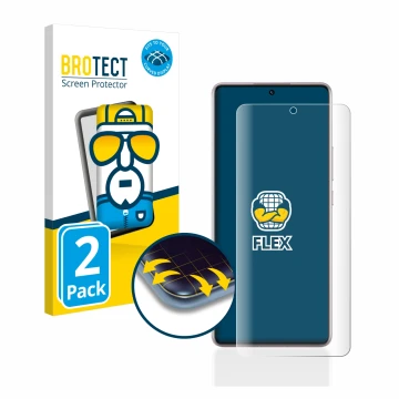 Face avant d’un emballage produit avec le logo de la marque BROTECT. À côté, l’appareil Xiaomi Redmi Note 12 Pro 5G est représ