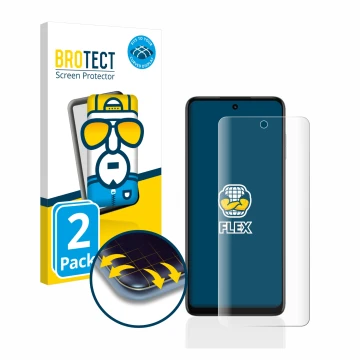 Face avant d’un emballage produit avec le logo de la marque BROTECT. À côté, l’appareil Motorola Moto G73 5G est représenté av