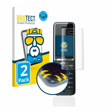 Face avant d’un emballage produit avec le logo de la marque BROTECT. À côté, l’appareil Gigaset COMFORT 550HX est représenté a