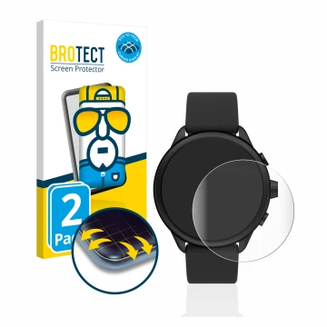 Face avant d’un emballage produit avec le logo de la marque BROTECT. À côté, l’appareil Fossil Smartwatch Wellness (Gen 6) Hyb