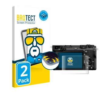 Face avant d’un emballage produit avec le logo de la marque BROTECT. À côté, l’appareil Sony Alpha 6700 est représenté avec la