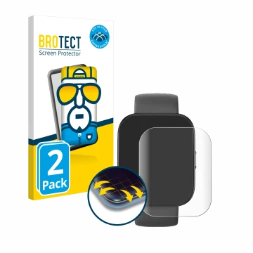 Face avant d’un emballage produit avec le logo de la marque BROTECT. À côté, l’appareil Huami Amazfit Bip 5 est représenté ave