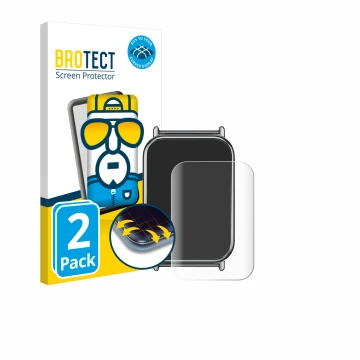 Face avant d’un emballage produit avec le logo de la marque BROTECT. À côté, l’appareil Xiaomi Mi Band 8 Pro est représenté av