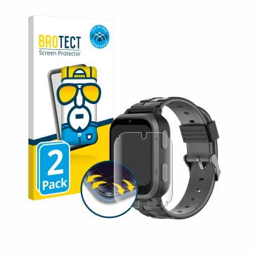 Face avant d’un emballage produit avec le logo de la marque BROTECT. À côté, l’appareil Beafon Kids Watch SW2 est représenté a