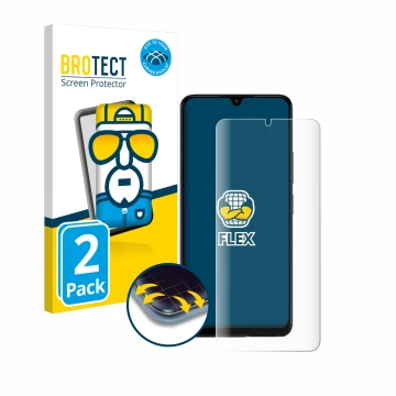 Face avant d’un emballage produit avec le logo de la marque BROTECT. À côté, l’appareil Xiaomi Poco C65 est représenté avec la