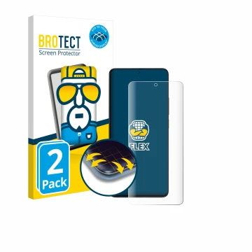 Face avant d’un emballage produit avec le logo de la marque BROTECT. À côté, l’appareil Xiaomi Poco X6 Pro est représenté avec