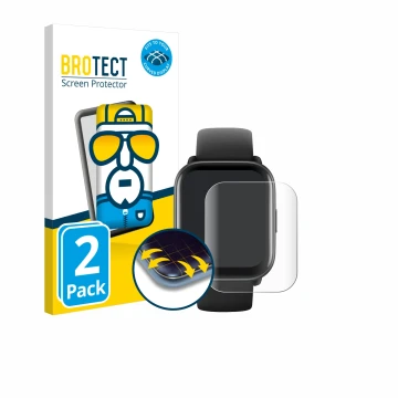 Face avant d’un emballage produit avec le logo de la marque BROTECT. À côté, l’appareil Amazfit Active est représenté avec la 