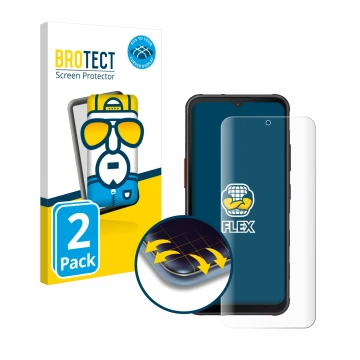 Face avant d’un emballage produit avec le logo de la marque BROTECT. À côté, l’appareil Samsung Galaxy XCover 7 est représenté