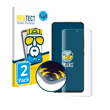 Face avant d’un emballage produit avec le logo de la marque BROTECT. À côté, l’appareil Xiaomi Poco X6 est représenté avec la 