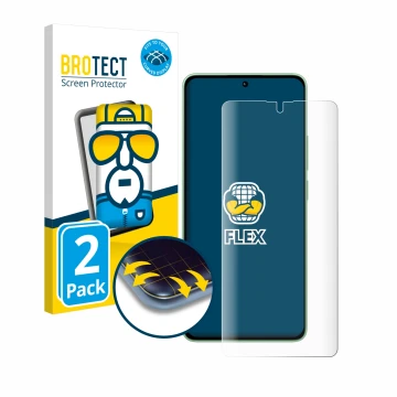 Face avant d’un emballage produit avec le logo de la marque BROTECT. À côté, l’appareil Xiaomi Redmi Note 13 4G est représenté