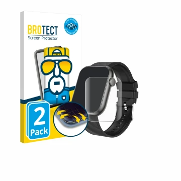 Face avant d’un emballage produit avec le logo de la marque BROTECT. À côté, l’appareil walkbee Smartwatch 1.96