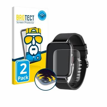 Face avant d’un emballage produit avec le logo de la marque BROTECT. À côté, l’appareil Tisoutec Smartwatch 1.7