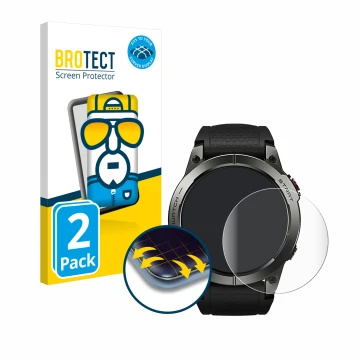 Face avant d’un emballage produit avec le logo de la marque BROTECT. À côté, l’appareil Zeblaze Stratos 3 est représenté avec 