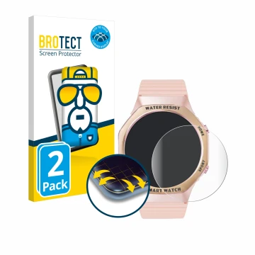 Face avant d’un emballage produit avec le logo de la marque BROTECT. À côté, l’appareil Mutoy Smartwatch 1.32