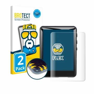 Face avant d’un emballage produit avec le logo de la marque BROTECT. À côté, l’appareil Zaqe MP3 Player M4 2.4