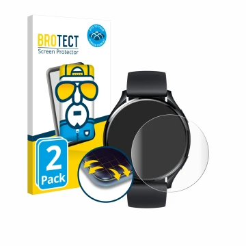 Face avant d’un emballage produit avec le logo de la marque BROTECT. À côté, l’appareil Xiaomi Watch 2 est représenté avec la 