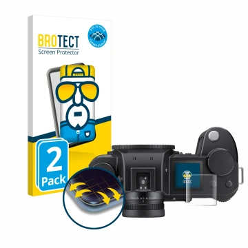 Face avant d’un emballage produit avec le logo de la marque BROTECT. À côté, l’appareil Leica SL3 (affichage des épaules) est 