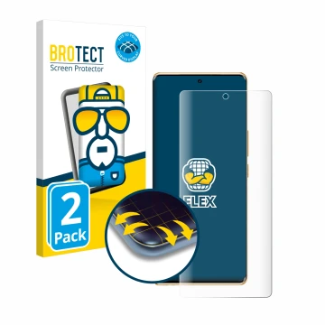 Face avant d’un emballage produit avec le logo de la marque BROTECT. À côté, l’appareil Infinix Note 40 Pro Plus est représent